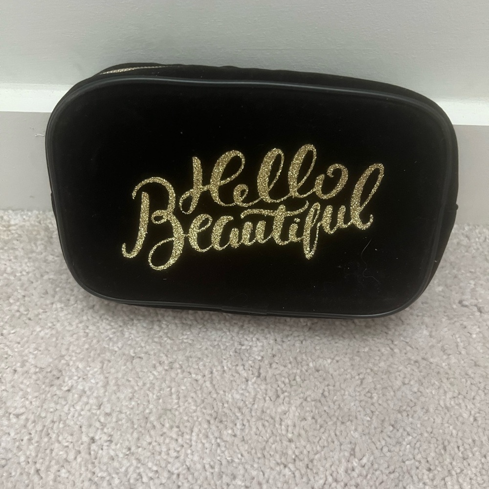 Hello Beautiful Black and Gold Cosmetic Bag